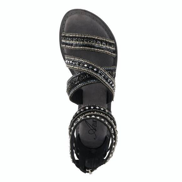 NEW AZURA women\'s andromeda gladiator style leather sandal in black multi